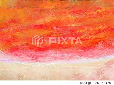 背景素材 水彩 夕焼けの海 砂浜 夕方 海の波 夕日 湖のイラスト素材