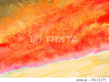 背景素材 水彩 夕焼けの海 砂浜 夕方 海の波 夕日 湖のイラスト素材