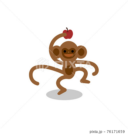 りんごを持って嬉しそうな猿のイラストのイラスト素材
