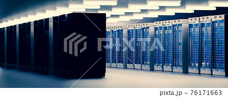Server room data center. Backup, mining, hosting, mainframe, farm and computer rack with storage information. 3d render 76171663