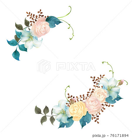 薔薇と百合の花のデコレーションのイラスト素材