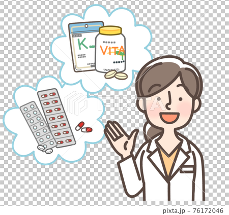A woman in a white coat explaining supplements 76172046