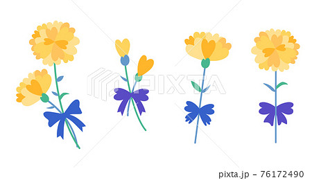 ハートの花びらの黄色い花の贈り物セットのイラスト素材