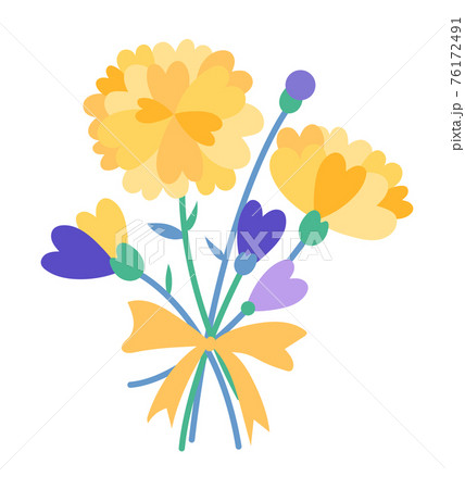 ハートの花びらの黄色い花のミニブーケのイラスト素材