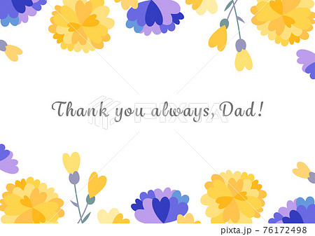 ハートの形の黄色と青の花 父の日横長メッセージカードのイラスト素材