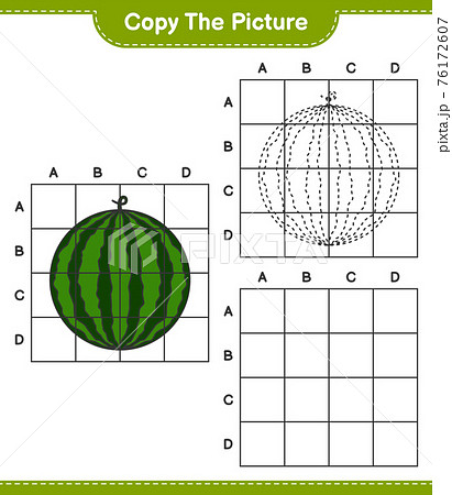 Copy the picture, copy the picture of Watermelon using grid lines. Educational children game, printable worksheet, vector illustration Copy the picture, copy the picture of Watermelon using grid lines. Educational children game, printable worksheet, vector illustration 76172607