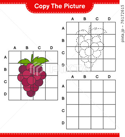 Copy the picture, copy the picture of Grape using grid lines. Educational children game, printable worksheet, vector illustration 76172615