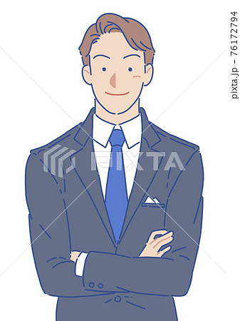 腕組みをするスーツの男性 微笑み シンプルのイラスト素材