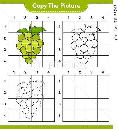 Copy the picture, copy the picture of Grape using grid lines. Educational children game, printable worksheet, vector illustration 76173243