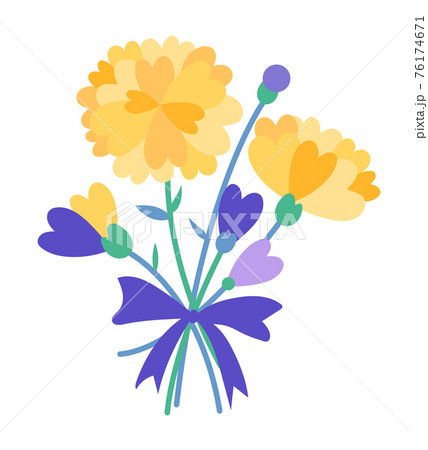 青いリボンに括られたハートの花びらの男らしい花束のイラスト素材