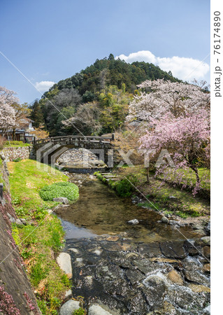 野鳥川に架かる石造秋月の目鏡橋と桜の風景 野鳥川に架かる石造秋月の目鏡橋と桜の風景 76174890