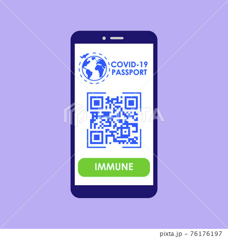 Vaccine passport. A smartphone app with a QP code for travel during the coronavirus pandemic. Vector illustration in flat style. Eps 10. 76176197