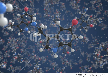 Molecule of 5-hydroxytryptamine, ball-and-stick molecular model. Science related 3d rendering 76176232
