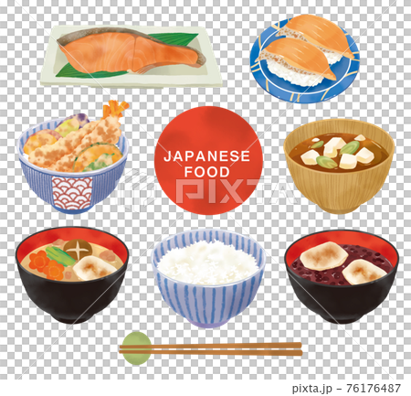 リアルなタッチ 日本の料理のイラストレーションセットの リアルなタッチ 日本の料理のイラストレーションセットの