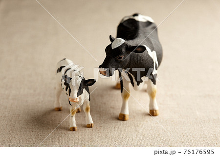 親子で並んだホルスタイン牛のフィギュアの写真素材 [76176595] - PIXTA