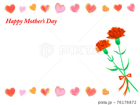 水彩カーネーションとハートの母の日のフレーム 水彩カーネーションとハートの母の日のフレーム 76176872
