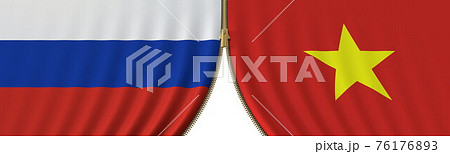 Russia and Vietnam political cooperation or conflict, flags and closing or opening zipper, conceptual 3D rendering 76176893