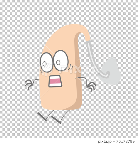 Illustration of a surprised ear-hook hearing aid character Illustration of a surprised ear-hook hearing aid character 76178799