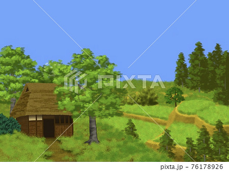 春夏の田舎の風景のイラスト素材