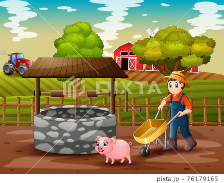 A farmer working in the farm landscape 76179165