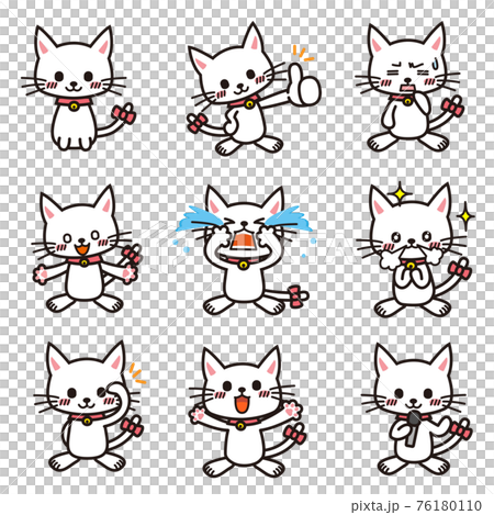 White cat set with various facial expressions such as crying and getting excited White cat set with various facial expressions such as crying and getting excited 76180110