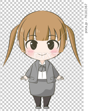 ビジネス系 笑顔の女性 アニメ風デフォルメイラストのイラスト素材