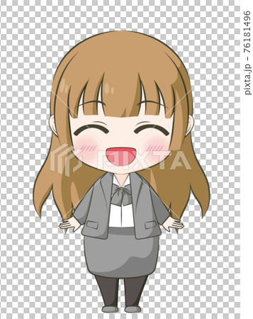 ビジネス系 笑顔の女性 アニメ風デフォルメイラストのイラスト素材