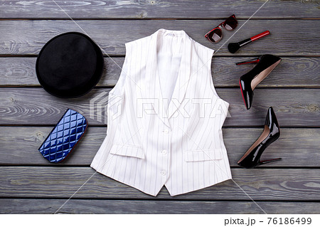 Fashionable fancy business clothing, flat lay. Fashionable fancy business clothing, flat lay. 76186499