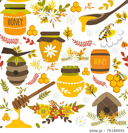 Honey Hand Drawn Seamless Pattern Honey Hand Drawn Seamless Pattern 76186691