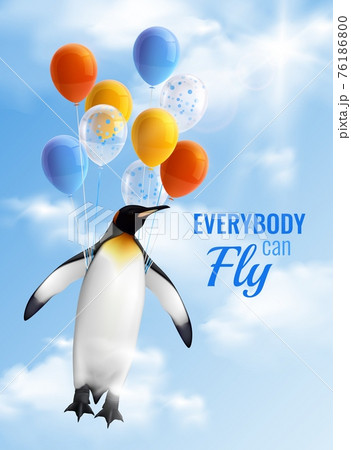Penguin Flying By Air Balloonsのイラスト素材 [76186800] - PIXTA