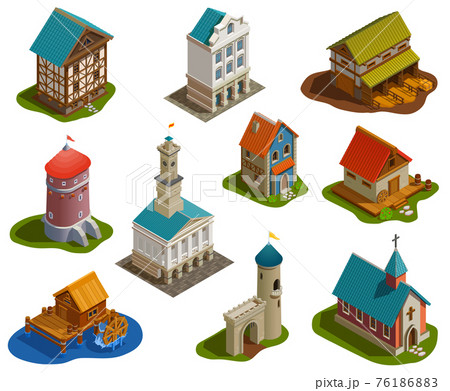 Medieval Buildings Isometric Set 76186883