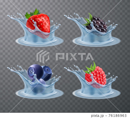 Berries Water Splashes Realistic Set 76186963