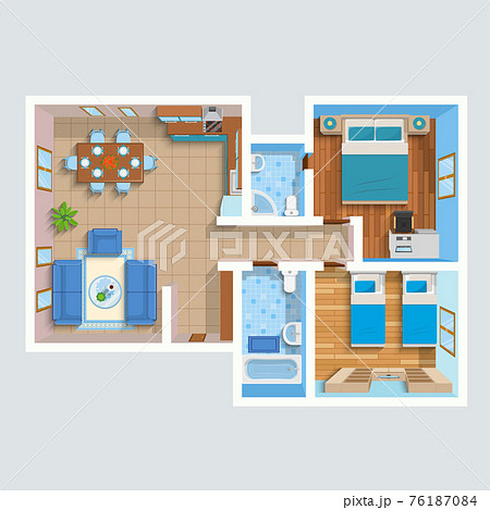 Top View Flat Interior Plan 76187084