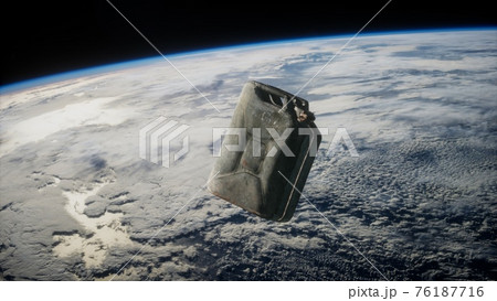 metal vintage and dirty jerrycan on Earth orbit 76187716