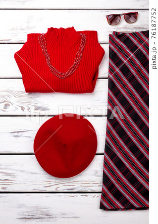 Red winter women's clothing. Red winter women's clothing. 76187752