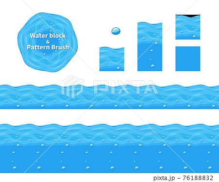 横スクロールゲームの水の断面の地面 泡 ブロックとパターンブラシ イラスト素材のイラスト素材 7618