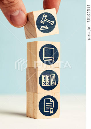 Litigation office work concept on abstract cubes with icons 76192515