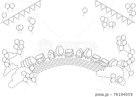 虹の街 ガーランド 風船 夏 線画 背景 イラストのイラスト素材