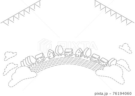 虹の街 ガーランド 夏 線画 背景 イラストのイラスト素材