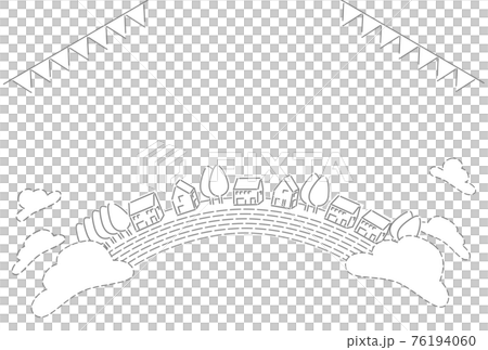 虹の街 ガーランド 夏 線画 背景 イラストのイラスト素材