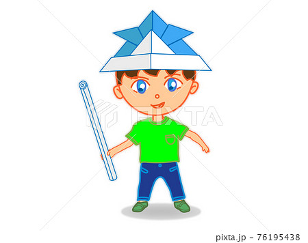 紙で作った兜を被った男の子のイラスト 76195438