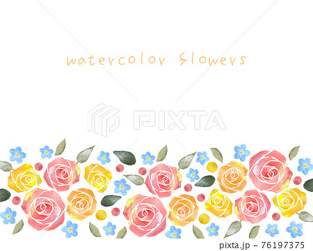 かわいい水彩の薔薇のフレームのイラスト素材