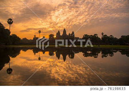 The silhouette of Angkor Wat before sunrise in Siem Reap province of Cambodia. The silhouette of Angkor Wat before sunrise in Siem Reap province of Cambodia. 76198635
