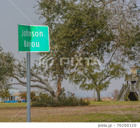 Powerful Hurricane Laura, bent the Johnson Bayou sign in Cameron, Cameron Parish, Louisiana 76200120