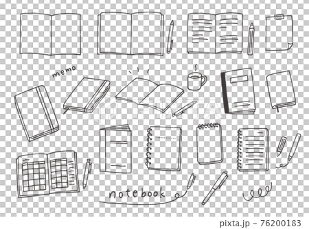いろんなノートの手描きイラスト（モノクロ） 76200183