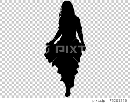 在一件禮服的女性剪影在姿勢 在一件禮服的女性剪影在姿勢 76201336