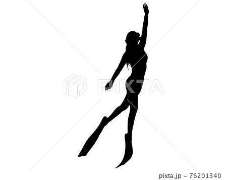 シュノーケリングをする女性のシルエットのイラスト素材