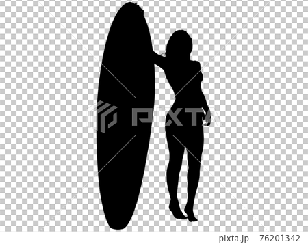 Silhouette of a swimsuit woman standing with a surfboard_2 Silhouette of a swimsuit woman standing with a surfboard_2 76201342