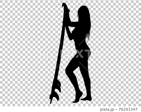 Silhouette of a swimsuit woman standing with a surfboard 76201347