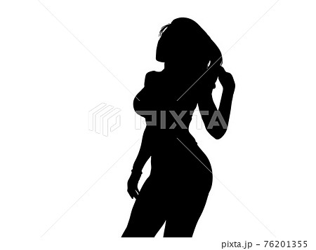 髪を触る水着女性のシルエット 76201355